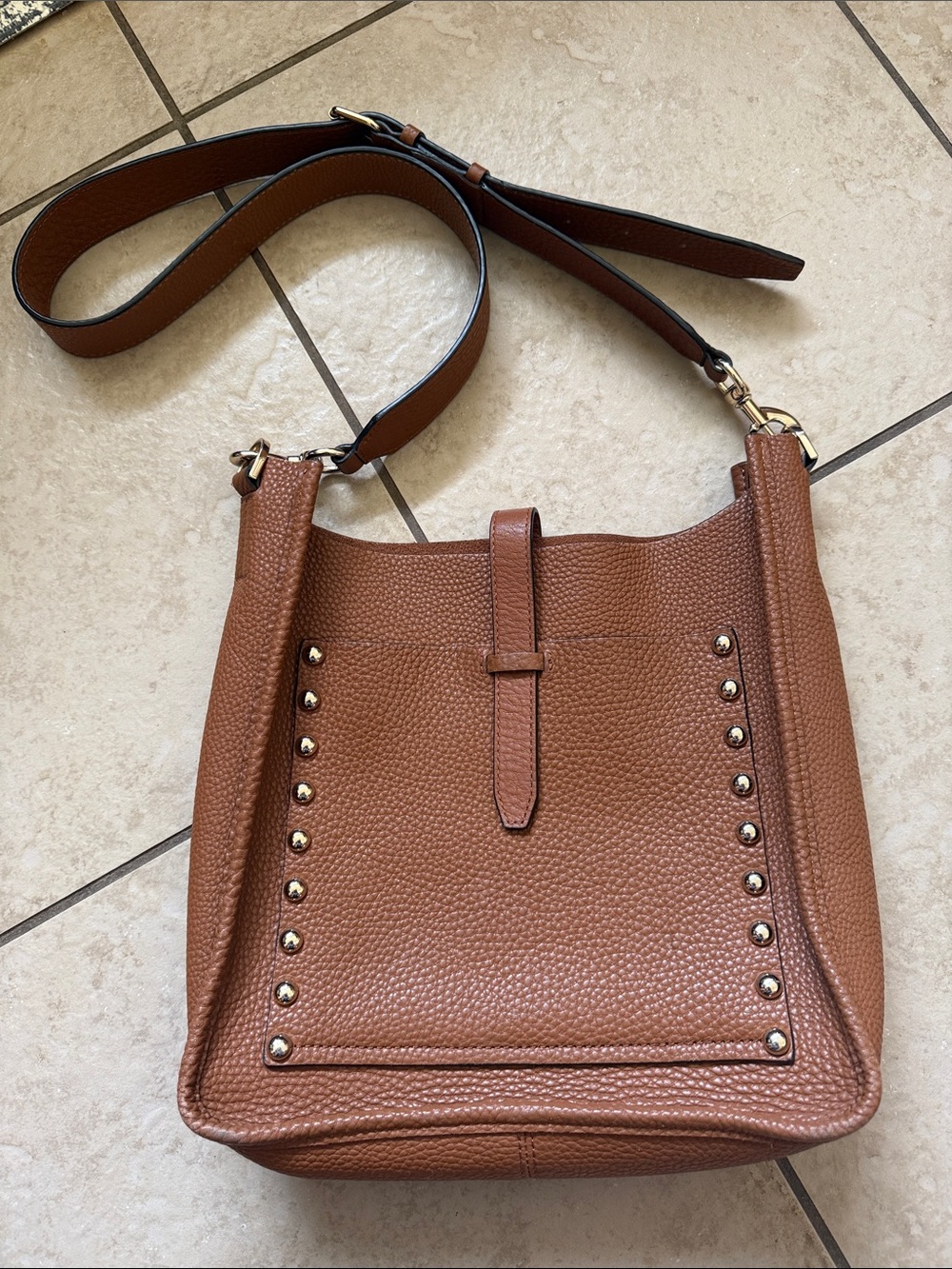 Rebecca Minkoff Leather Pebbled gold Studded Crossbody/Shoulder Bag - Brown